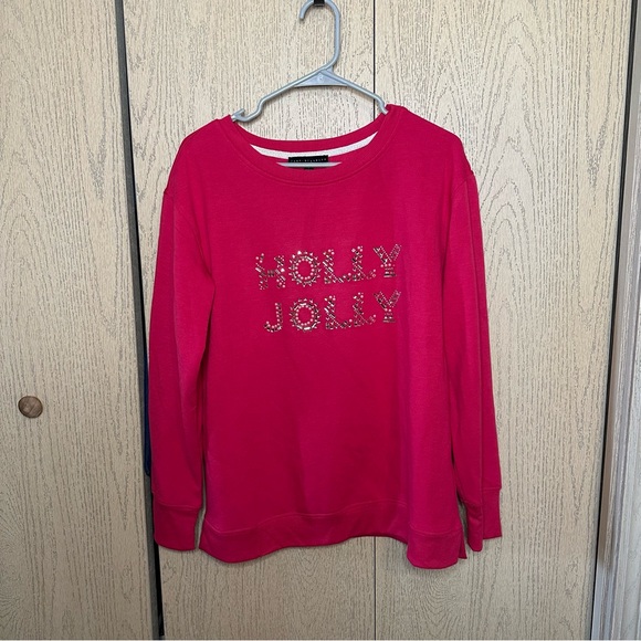 Jane And Delancey Pink Holly Jolly Christmas Sweater Medium - Picture 2 of 10